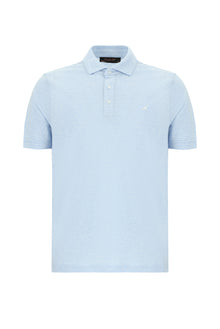 Açık Mavi Regular Fit Desenli Nakışlı Pamuklu Keten Polo Yaka T-shirt