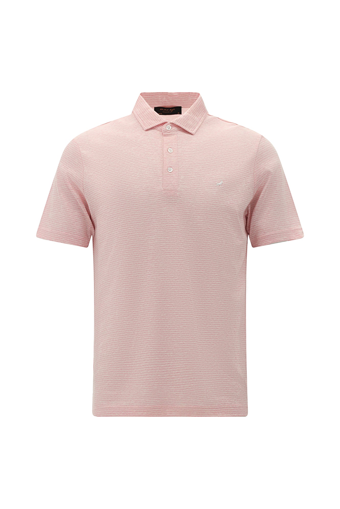 Orta Pembe Regular Fit Desenli Nakışlı Pamuklu Keten Polo Yaka T-shirt