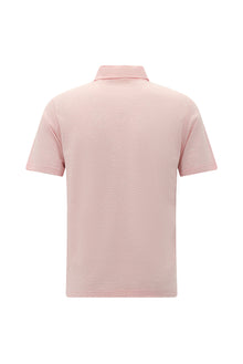 Orta Pembe Regular Fit Desenli Nakışlı Pamuklu Keten Polo Yaka T-shirt
