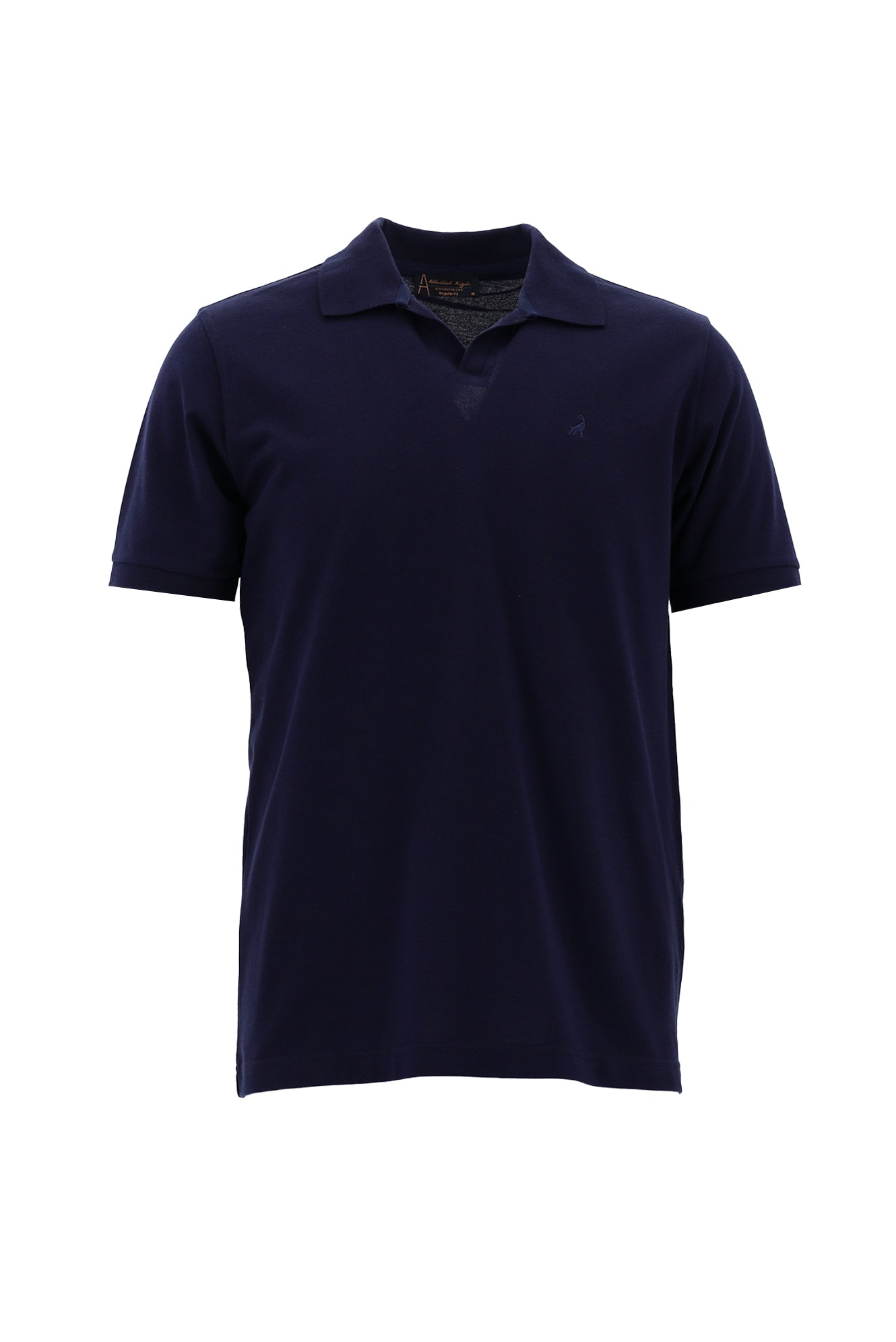 Koyu Lacivert Polo Yaka Slim Fit Dar Kesim Desenli Nakışlı Merserize Pamuk T-shirt