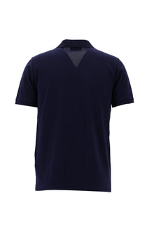 Koyu Lacivert Polo Yaka Slim Fit Dar Kesim Desenli Nakışlı Merserize Pamuk T-shirt