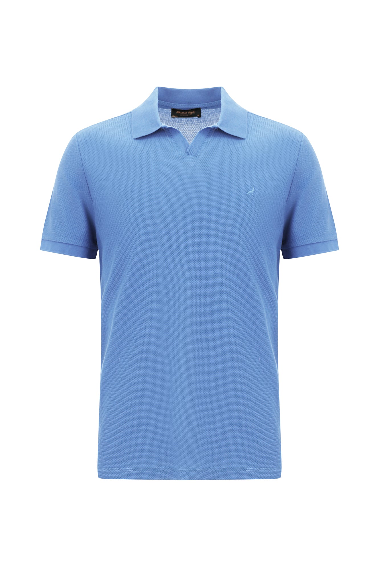 Mavi Polo Yaka Slim Fit Dar Kesim Desenli Nakışlı Merserize Pamuk T-shirt