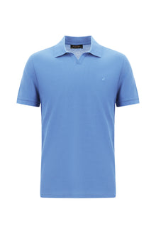 Mavi Polo Yaka Slim Fit Dar Kesim Desenli Nakışlı Merserize Pamuk T-shirt