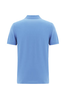 Mavi Polo Yaka Slim Fit Dar Kesim Desenli Nakışlı Merserize Pamuk T-shirt