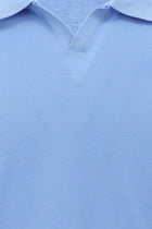 Mavi Polo Yaka Slim Fit Dar Kesim Desenli Nak??l? Merserize Pamuk T-shirt-Abdullah Ki??l?