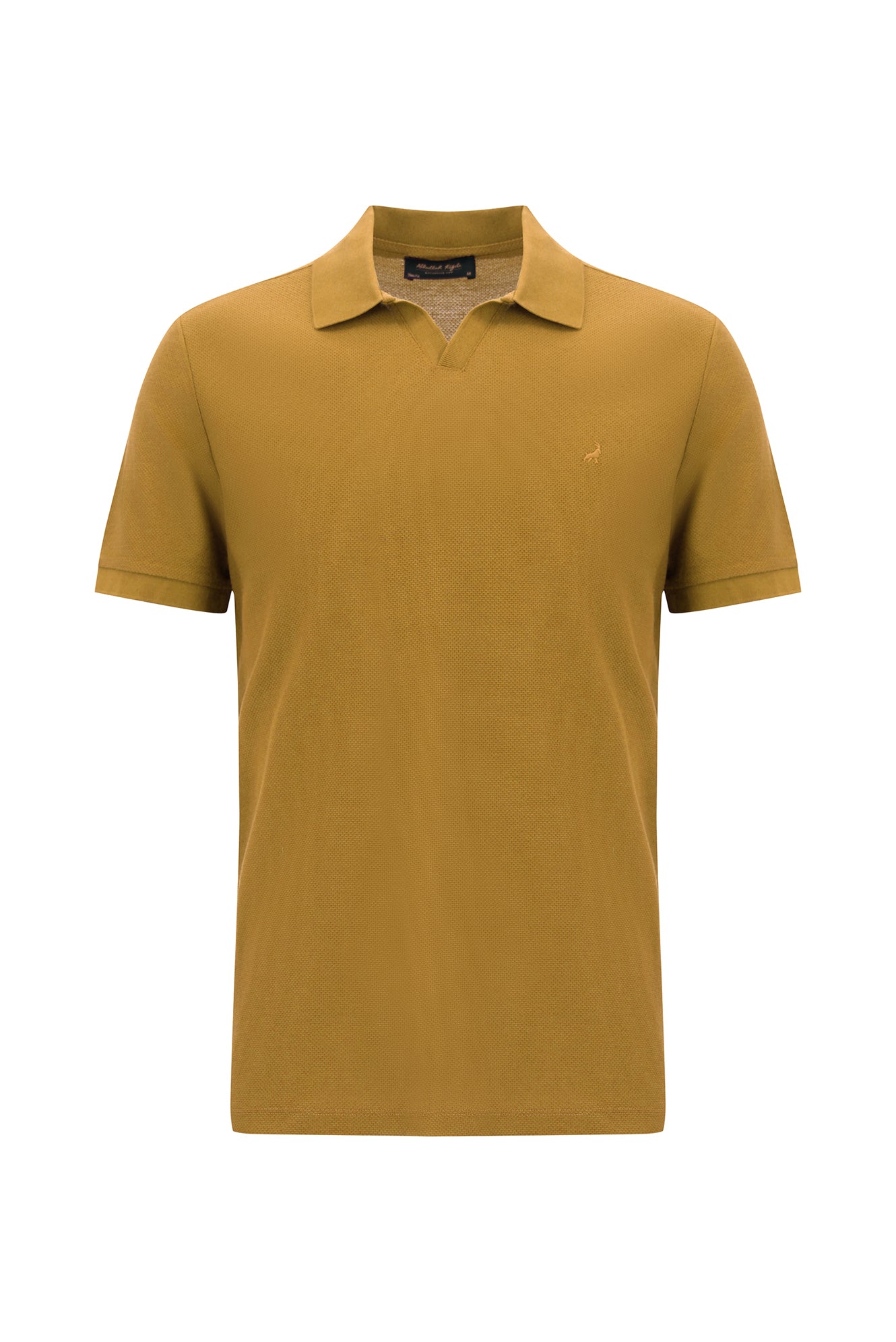 Koyu Bej Polo Yaka Slim Fit Dar Kesim Desenli Nakışlı Merserize Pamuk T-shirt