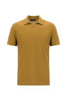 Koyu Bej Polo Yaka Slim Fit Dar Kesim Desenli Nakışlı Merserize Pamuk T-shirt