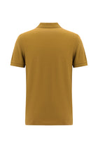 Koyu Bej Polo Yaka Slim Fit Dar Kesim Desenli Nakışlı Merserize Pamuk T-shirt