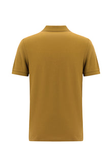 Koyu Bej Polo Yaka Slim Fit Dar Kesim Desenli Nakışlı Merserize Pamuk T-shirt