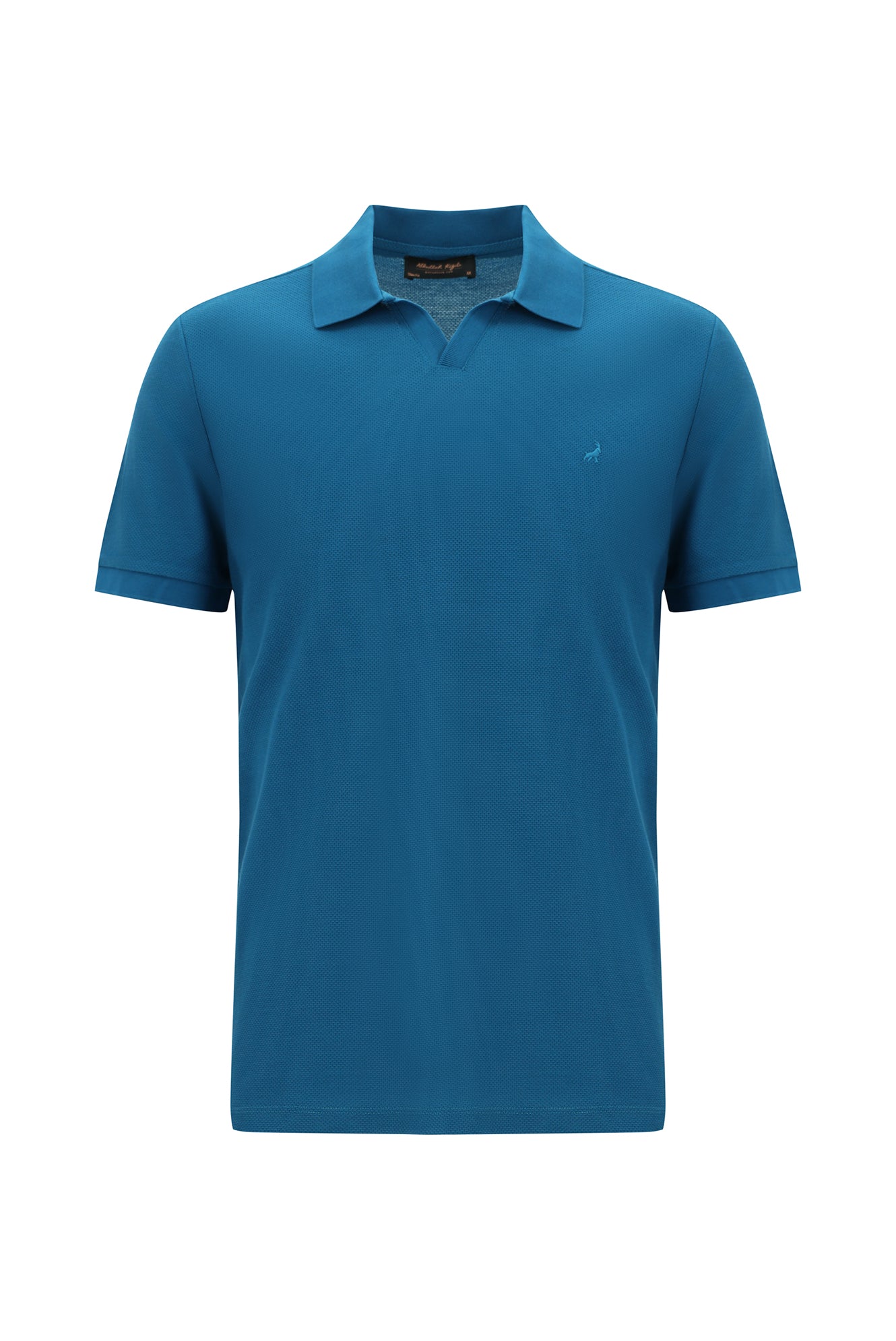 Açık Petrol Polo Yaka Slim Fit Dar Kesim Desenli Nakışlı Merserize Pamuk T-shirt