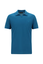 Açık Petrol Polo Yaka Slim Fit Dar Kesim Desenli Nakışlı Merserize Pamuk T-shirt
