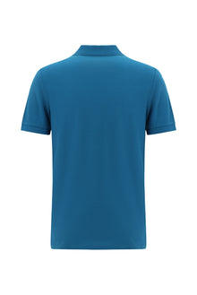 Açık Petrol Polo Yaka Slim Fit Dar Kesim Desenli Nakışlı Merserize Pamuk T-shirt