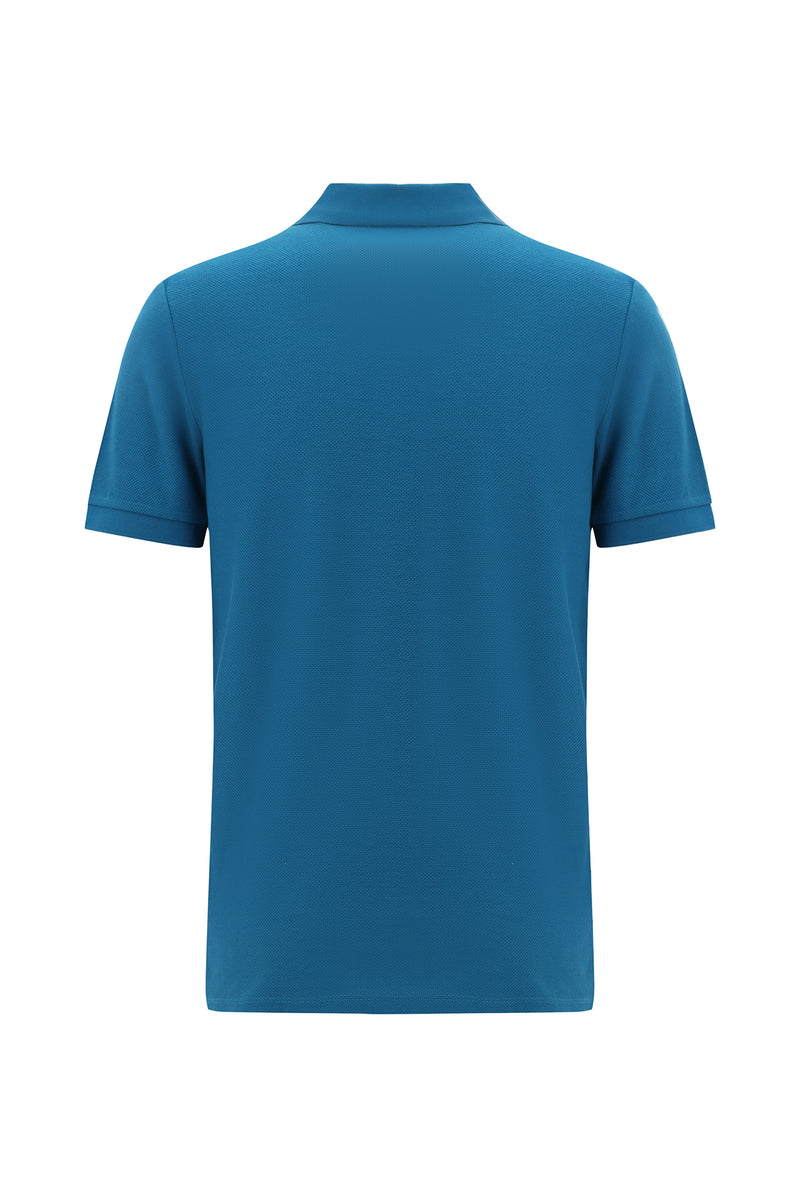 Açık Petrol Polo Yaka Slim Fit Dar Kesim Desenli Nakışlı Merserize Pamuk T-shirt