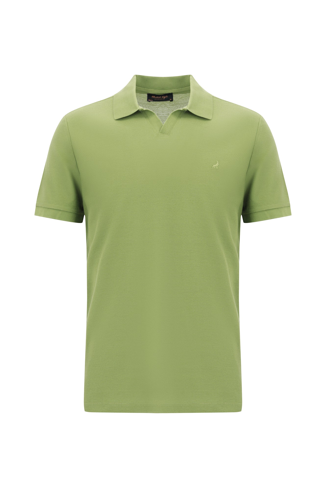 Çağla Yeşili Polo Yaka Slim Fit Dar Kesim Desenli Nakışlı Merserize Pamuk T-shirt