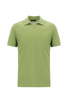 Çağla Yeşili Polo Yaka Slim Fit Dar Kesim Desenli Nakışlı Merserize Pamuk T-shirt