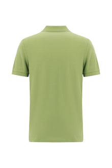 Çağla Yeşili Polo Yaka Slim Fit Dar Kesim Desenli Nakışlı Merserize Pamuk T-shirt