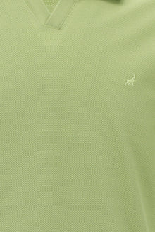 Çağla Yeşili Polo Yaka Slim Fit Dar Kesim Desenli Nakışlı Merserize Pamuk T-shirt