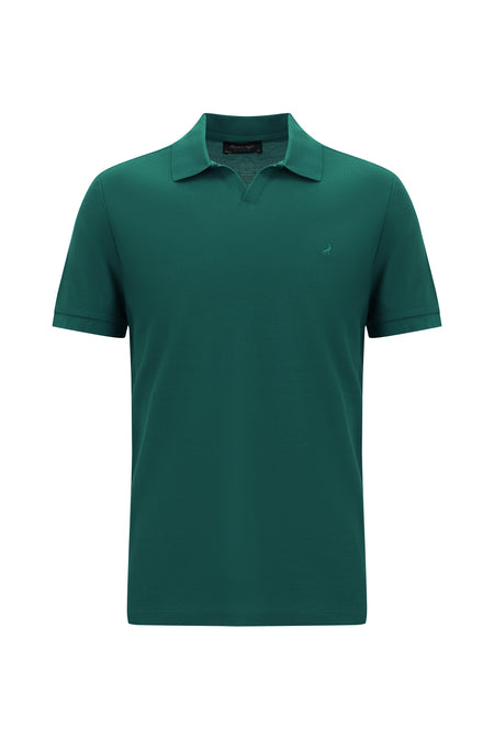 Nefti Polo Yaka Slim Fit Dar Kesim Desenli Nakışlı Merserize Pamuk T-shirt