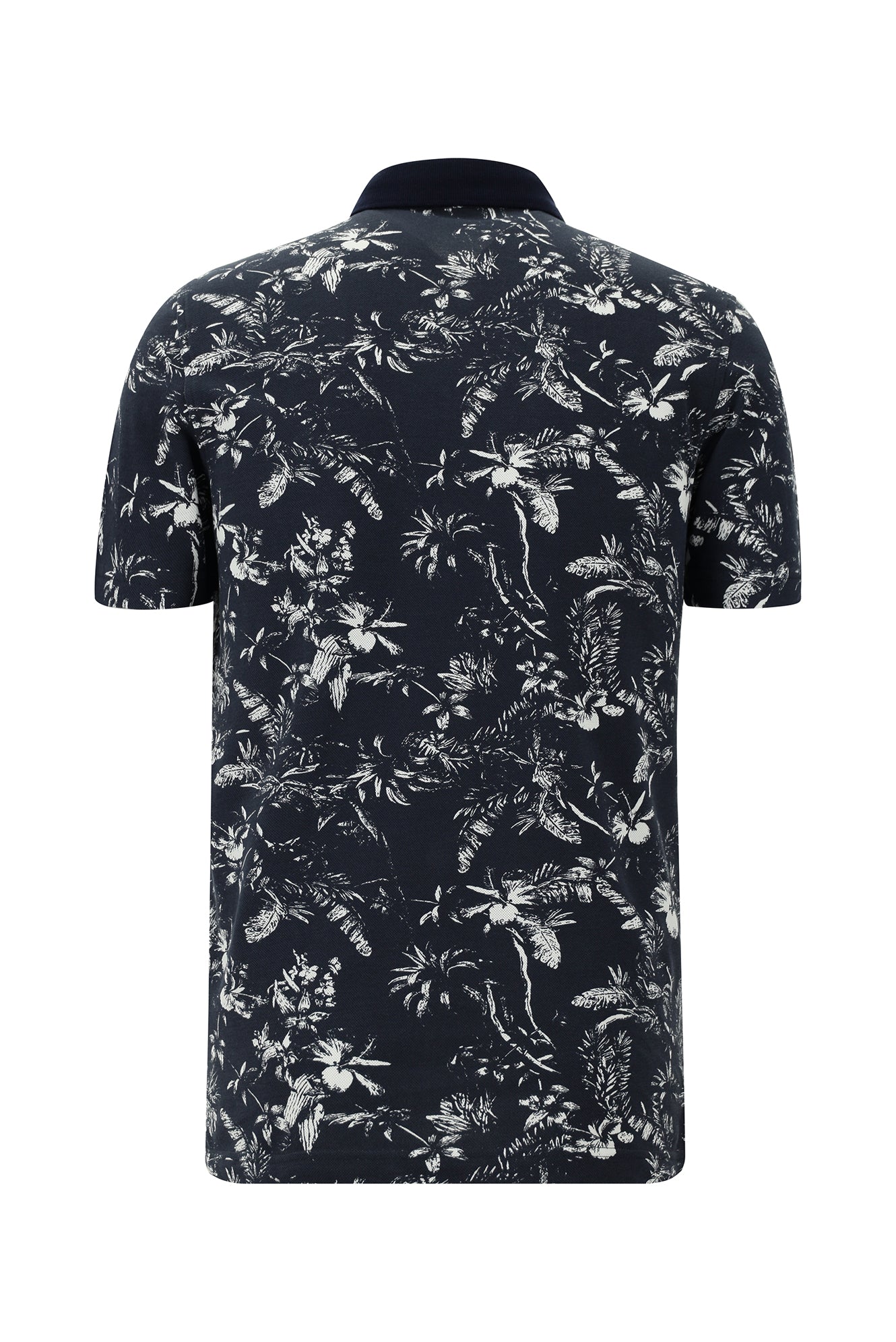Orta Lacivert Polo Yaka Slim Fit Dar Kesim Desenli Pamuk T-shirt-Abdullah Ki??l?
