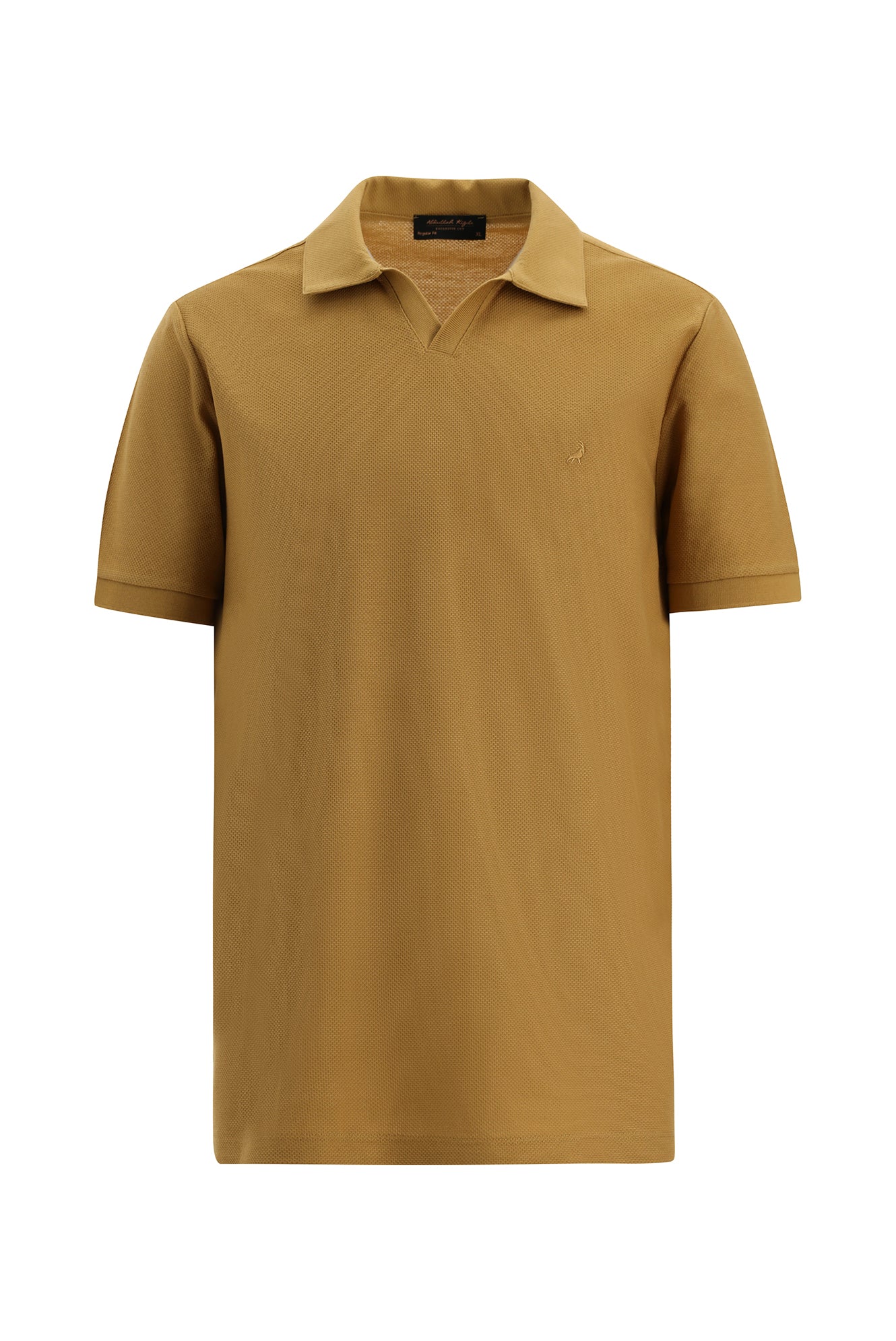 Koyu Bej Slim Fit Dar Kesim Desenli Nakışlı Merserize Pamuk Polo Yaka T-shirt