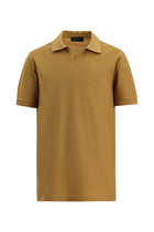 Koyu Bej Slim Fit Dar Kesim Desenli Nakışlı Merserize Pamuk Polo Yaka T-shirt