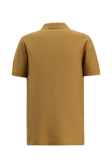 Koyu Bej Slim Fit Dar Kesim Desenli Nakışlı Merserize Pamuk Polo Yaka T-shirt
