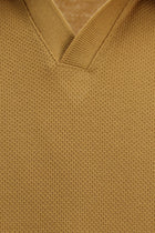 Koyu Bej Slim Fit Dar Kesim Desenli Nakışlı Merserize Pamuk Polo Yaka T-shirt