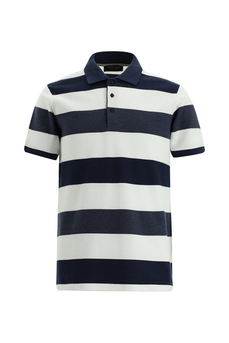 Koyu Lacivert Slim Fit Dar Kesim Çizgili Pamuklu Polo Yaka T-shirt