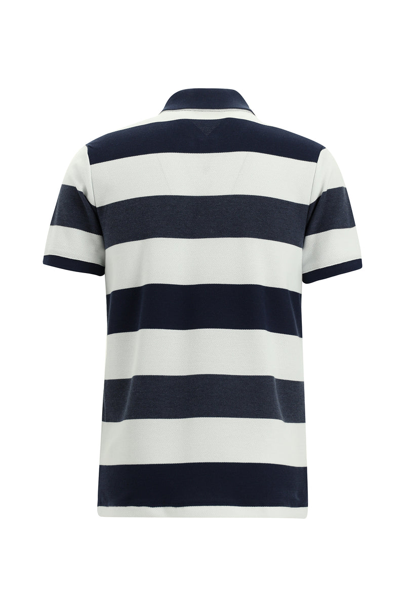 Koyu Lacivert Slim Fit Dar Kesim Çizgili Pamuklu Polo Yaka T-shirt