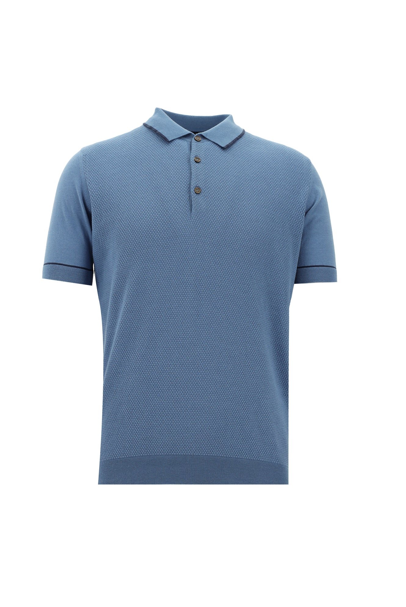 Gök Mavisi Polo Yaka Slim Fit Dar Kesim Desenli  Pamuklu T-shirt
