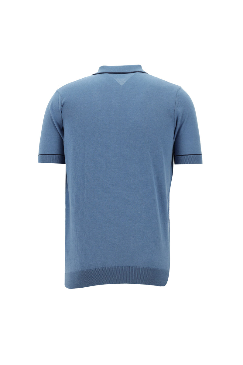 Gök Mavisi Polo Yaka Slim Fit Dar Kesim Desenli  Pamuklu T-shirt