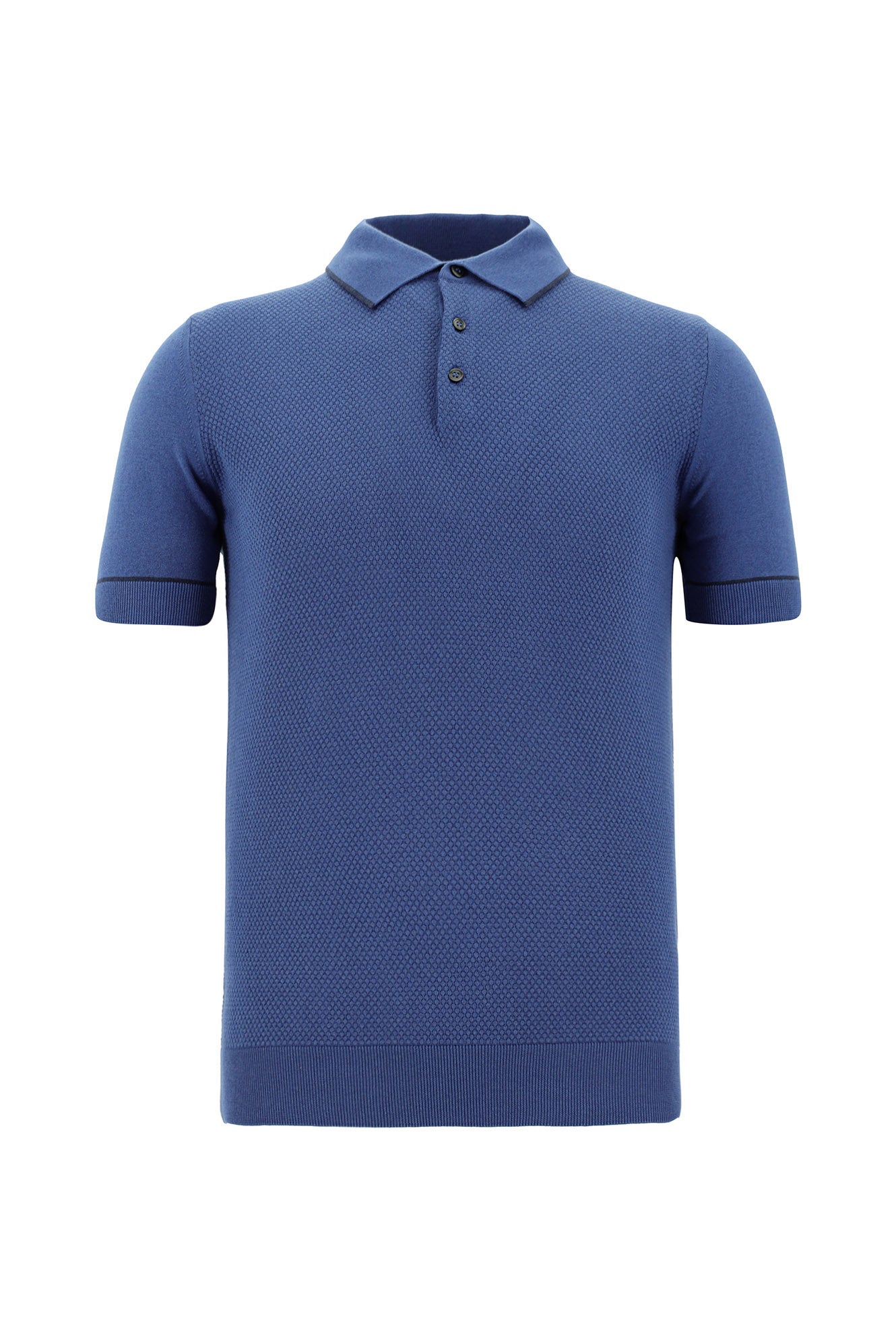 Havacı Mavi Polo Yaka Slim Fit Dar Kesim Desenli  Pamuklu T-shirt