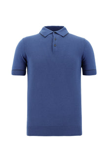 Havacı Mavi Polo Yaka Slim Fit Dar Kesim Desenli  Pamuklu T-shirt