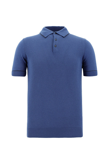 Havacı Mavi Polo Yaka Slim Fit Dar Kesim Desenli  Pamuklu T-shirt