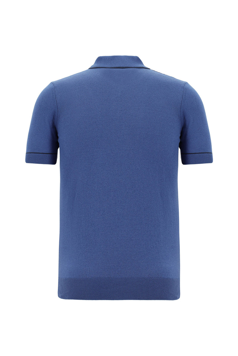 Havacı Mavi Polo Yaka Slim Fit Dar Kesim Desenli  Pamuklu T-shirt