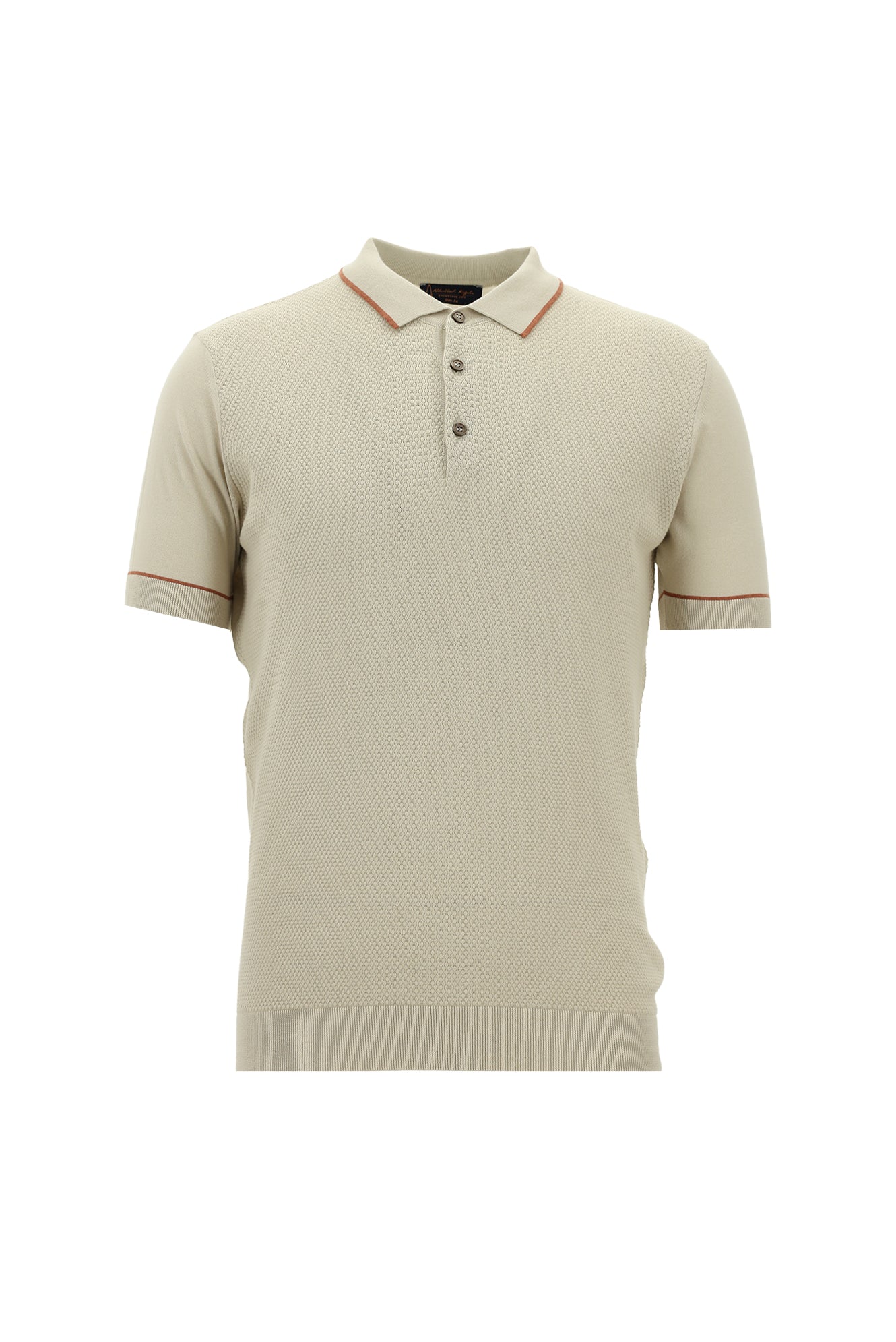 Açık Bej Polo Yaka Slim Fit Dar Kesim Desenli  Pamuklu T-shirt