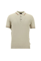 Açık Bej Polo Yaka Slim Fit Dar Kesim Desenli  Pamuklu T-shirt