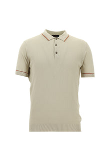 Açık Bej Polo Yaka Slim Fit Dar Kesim Desenli  Pamuklu T-shirt