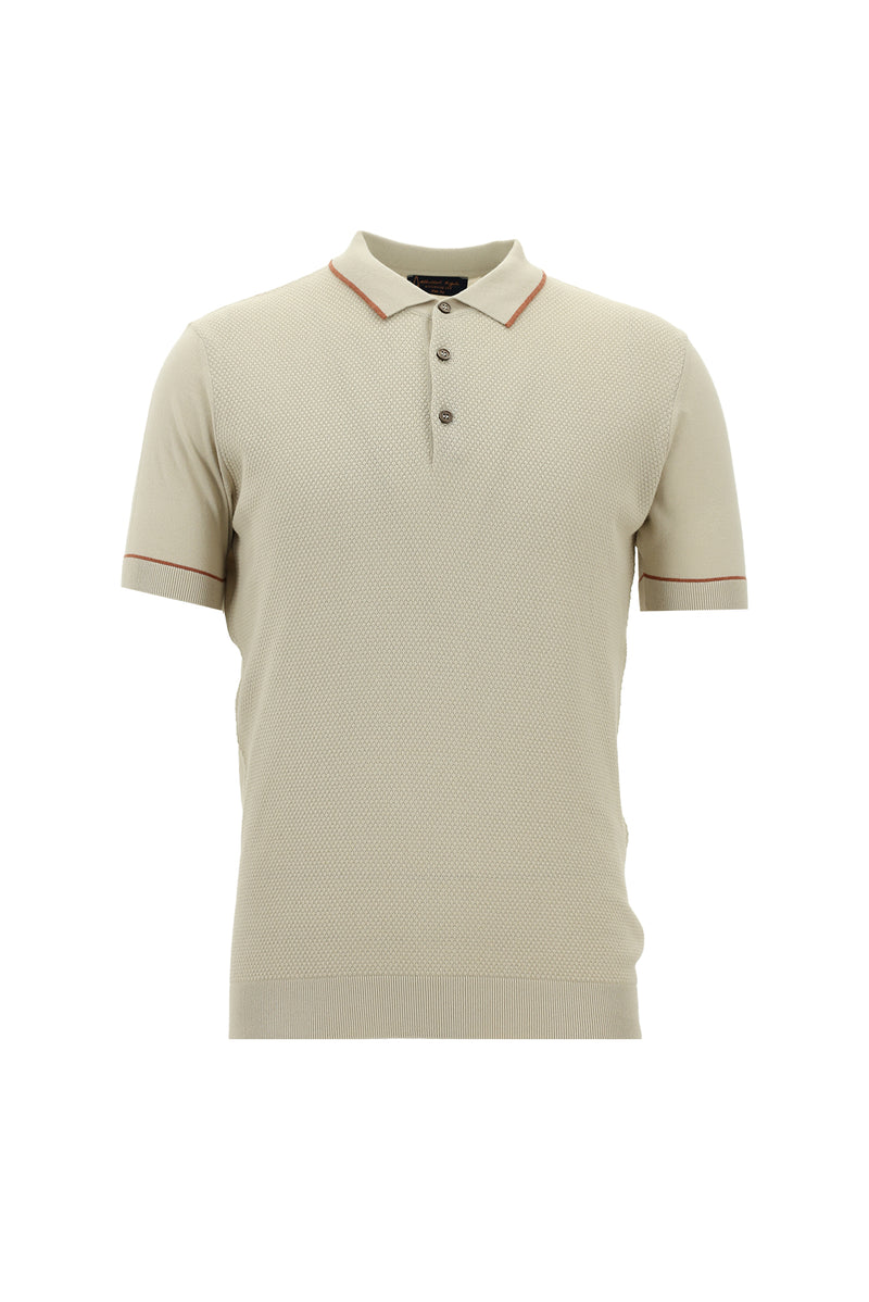 Açık Bej Polo Yaka Slim Fit Dar Kesim Desenli  Pamuklu T-shirt