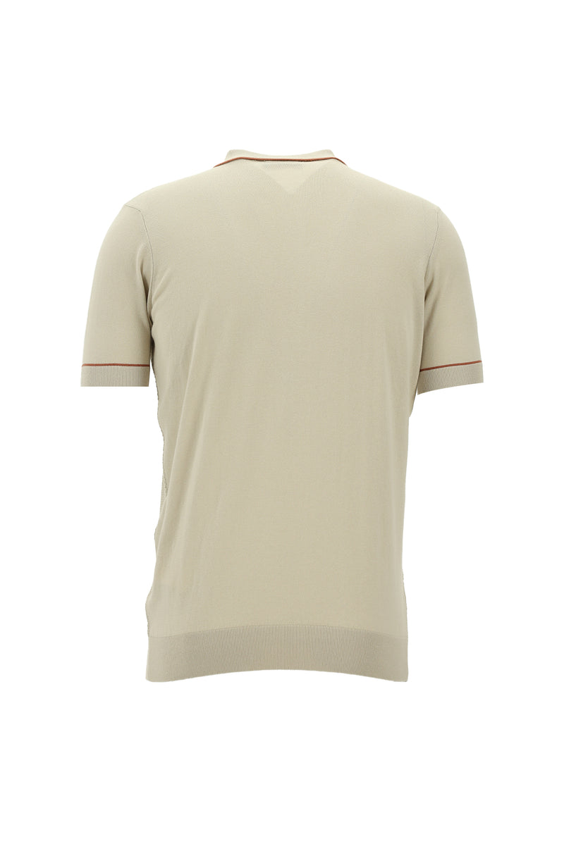Açık Bej Polo Yaka Slim Fit Dar Kesim Desenli  Pamuklu T-shirt