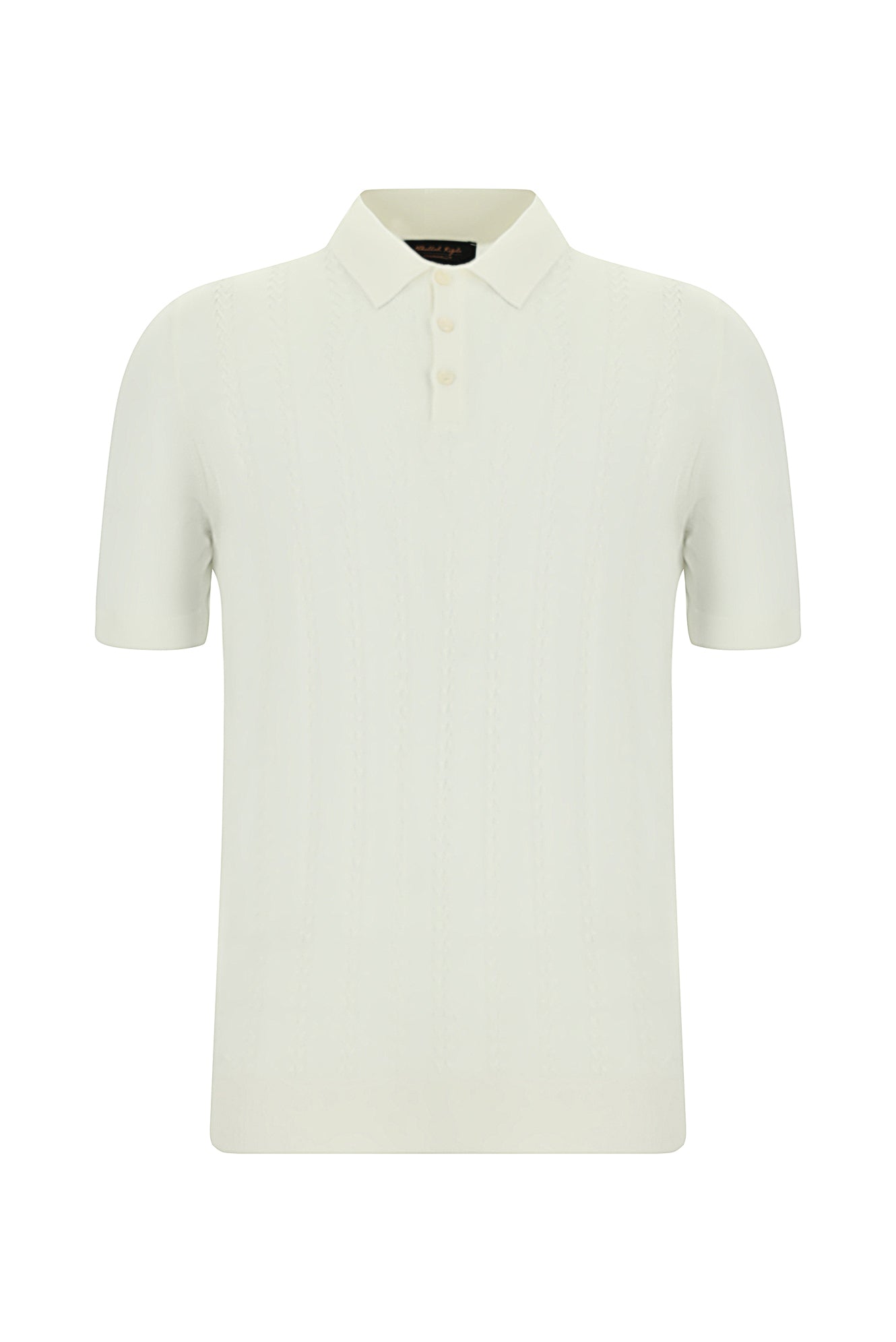 Kırık Beyaz Slim Fit Dar Kesim Desenli Nakışlı Pamuklu Polo Yaka T-shirt