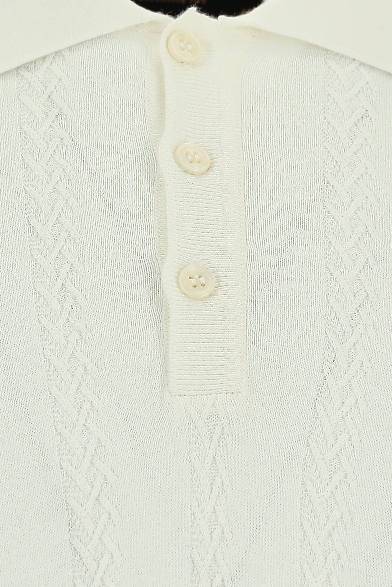 Kırık Beyaz Slim Fit Dar Kesim Desenli Nakışlı Pamuklu Polo Yaka T-shirt