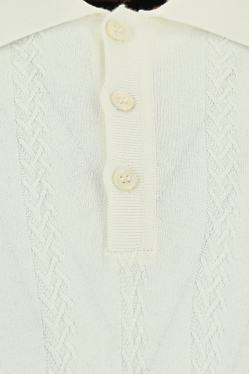 Kırık Beyaz Slim Fit Dar Kesim Desenli Nakışlı Pamuklu Polo Yaka T-shirt