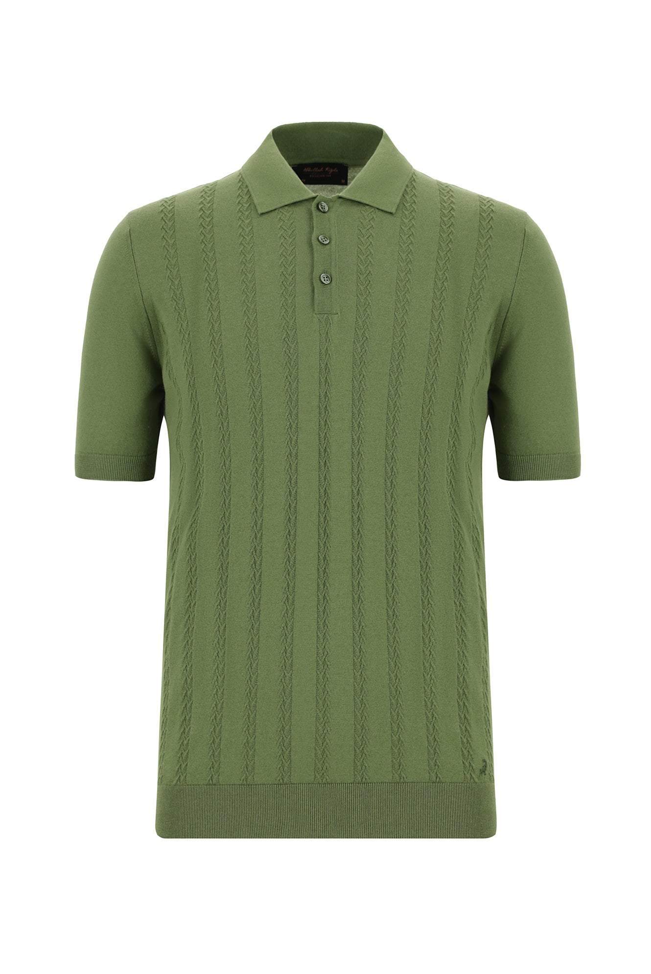 Yağ Yeşili-Olive Slim Fit Dar Kesim Desenli Nakışlı Pamuklu Polo Yaka T-shirt