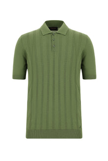 Yağ Yeşili-Olive Slim Fit Dar Kesim Desenli Nakışlı Pamuklu Polo Yaka T-shirt