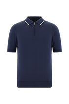 Siyah Lacivert Slim Fit Dar Kesim Fermuarlı Desenli Nakışlı Pamuklu Polo Yaka T-shirt