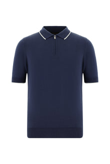 Siyah Lacivert Slim Fit Dar Kesim Fermuarlı Desenli Nakışlı Pamuklu Polo Yaka T-shirt