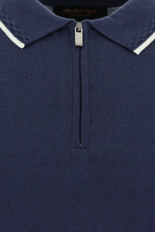 Siyah Lacivert Slim Fit Dar Kesim Fermuarl? Desenli Nak??l? Pamuklu Polo Yaka T-shirt-Abdullah Ki??l?