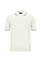 Kırık Beyaz Slim Fit Dar Kesim Fermuarlı Desenli Nakışlı Pamuklu Polo Yaka T-shirt