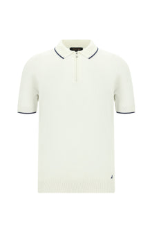 Kırık Beyaz Slim Fit Dar Kesim Fermuarlı Desenli Nakışlı Pamuklu Polo Yaka T-shirt